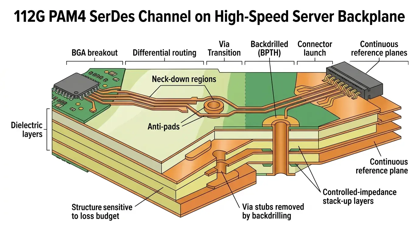 Control Points in 112G SerDes Channel Routing: Budget, Backdrilling, Stackup and Validation