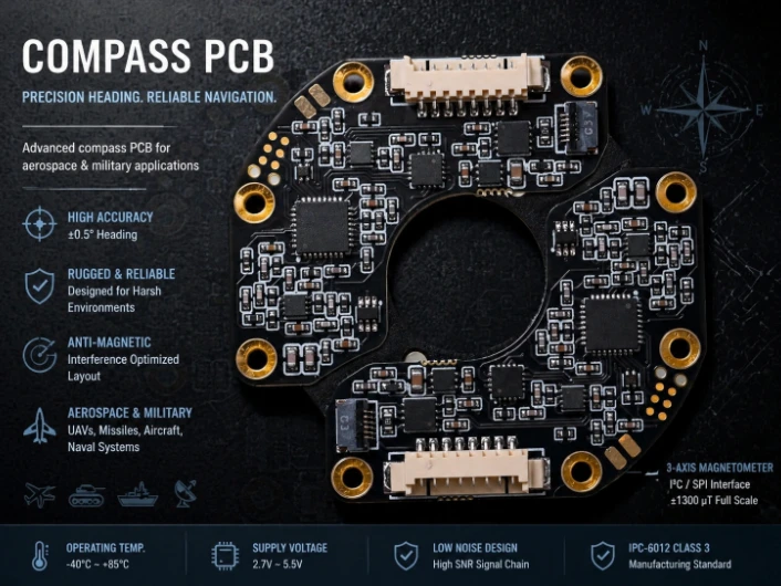 Kompass-PCB-Fertigung für Magnetometer-Heading-Systeme, Marine-Navigation und UAV-AHRS
